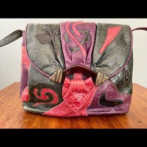 Vintage Leather Sharif Patchwork Purse 80s Shoulder